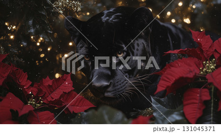 majestic black jaguar walking in lush jungle 131045371