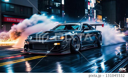 夜の街を走る車 リアルな車のイラスト 131045532