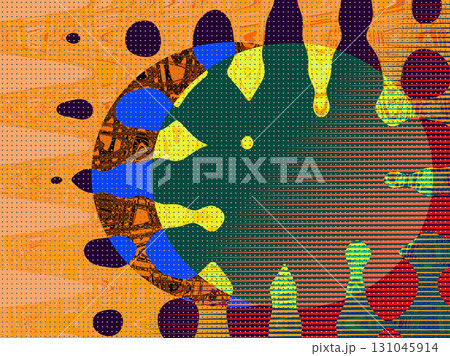 Abstract vibrant design A bold, colorful abstract composition featuring an eye-catching design with geometric shapes, dots, lines in vibrant colors 131045914