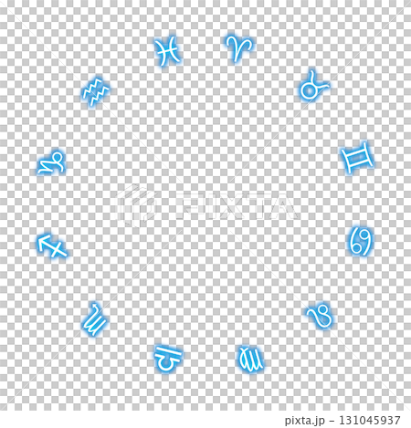 透明背景に円形に配置された青い星座記号 131045937