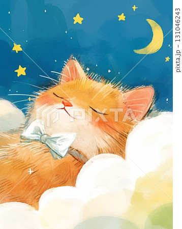 猫と月夜の幻想イラスト 131046243