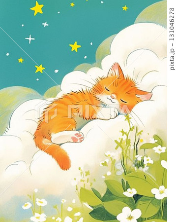 雲の上で眠るオレンジの子猫のイラスト 雲の上で眠るオレンジの子猫のイラスト 131046278