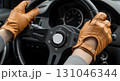 Blank leather driving gloves worn mockup, close-up, isolated Blank leather driving gloves worn mockup, close-up, isolated 131046344