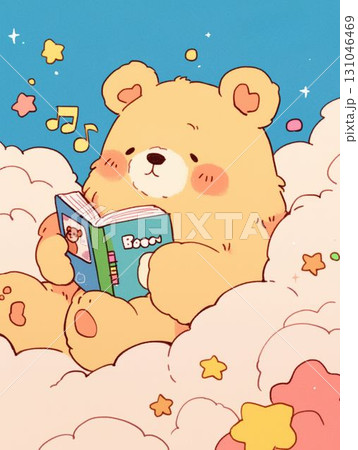 雲の上で本を読むかわいいくまのイラスト 131046469