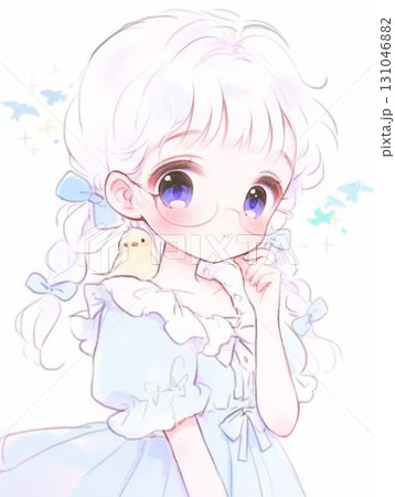 小鳥を肩に乗せた眼鏡の女の子イラスト 131046882