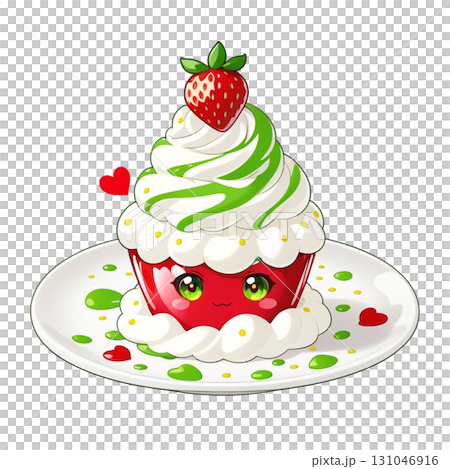 いちごとイチゴの乗ったイチゴのキャラクターデザインのイラスト 131046916