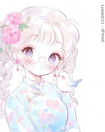 小鳥と一緒のかわいい女の子イラスト 小鳥と一緒のかわいい女の子イラスト 131046971