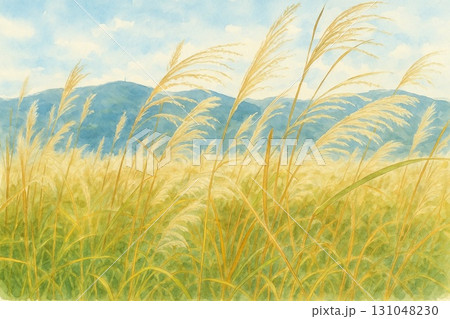 秋のススキ草原・水彩風／Silver Grass Field in Autumn, Watercol 131048230