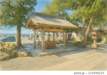 手水舎の水彩イラスト／Watercolor Chōzuya at Japanese Shrine 131048233