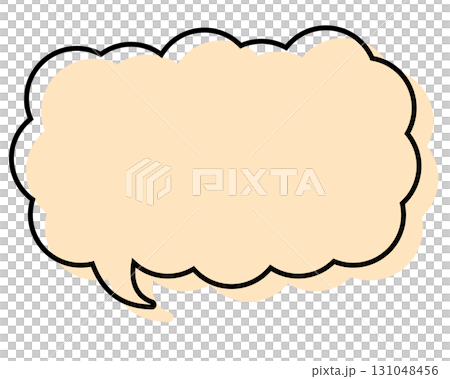 A simple speech bubble with misaligned lines, a long, thin cloud shape 131048456