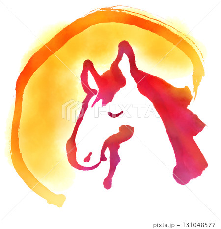 筆絵　日の出　馬の横顔 131048577