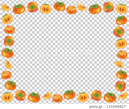 Watercolor persimmon frame material, autumn fruit illustration that can be used for food packaging and recipe books, decorative frame with Japanese design 131048927