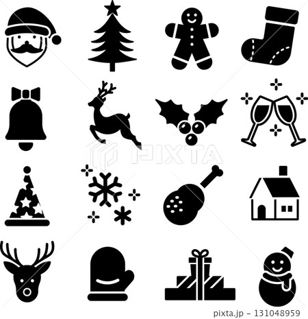 ベクターでモノクロのクリスマスのアイコンセット ベクターでモノクロのクリスマスのアイコンセット 131048959