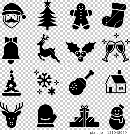 ベクターでモノクロのクリスマスのアイコンセット ベクターでモノクロのクリスマスのアイコンセット 131048959