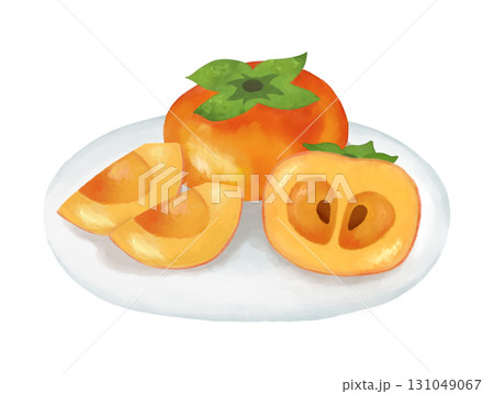 柿の水彩画イラスト、季節イベントや食品パッケージやレシピに使える秋の果物素材 131049067