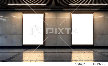 Two empty room featuring a large blank screen, ideal for mockup advertising presentations 131049227
