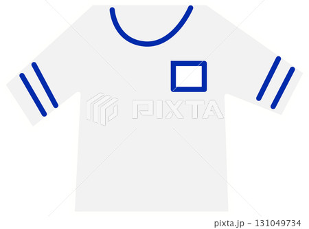 シンプルな学校用のTシャツ（青ライン） 131049734