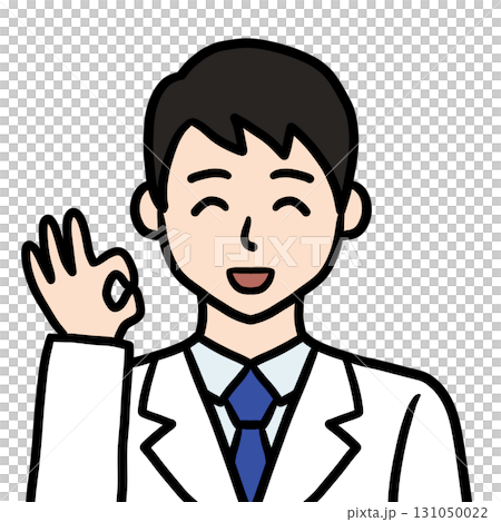 年輕男醫師科學家研究員身穿白大褂的 OK 姿勢圖標 年輕男醫師科學家研究員身穿白大褂的 OK 姿勢圖標 131050022