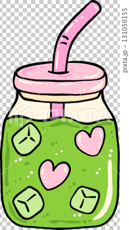Ice Matcha cup with Straw Green and Pink  Hand Drawn 131050155