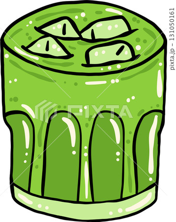 Ice Matcha Latte Glass Cup Green Hand Drawn 131050161