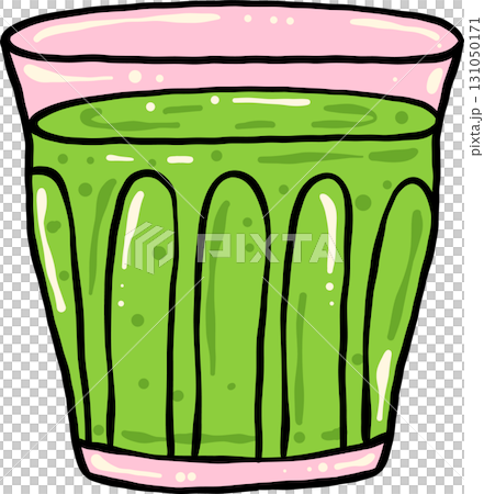 Green Matcha Latte in pink  glass Hand Drawn 131050171