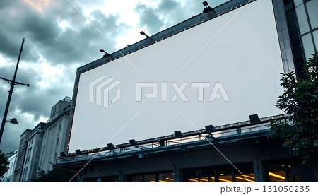 A blank billboard placed on a city street is perfect for mockup advertising, welcoming creative marketing proposals 131050235