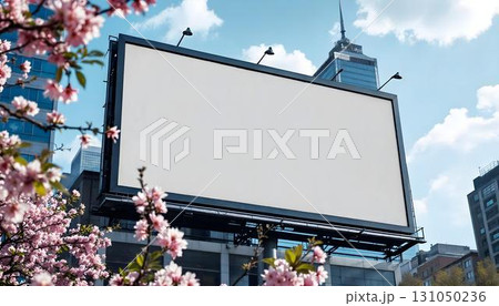 An unfilled billboard along a city street acts as a space for mockup advertising, open to potential promotional ideas 131050236