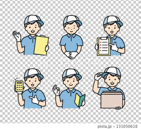 Male moving worker facial expression illustration set Male moving worker facial expression illustration set 131050618