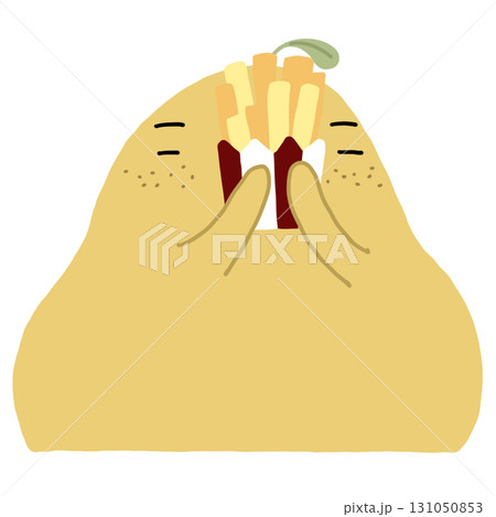 hand drawn vector illustration of a lemon cartoon with french fries happy meal	 131050853