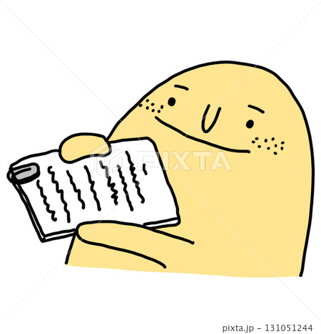 hand drawn illustration of a yellow lemon man worker submit work	 131051244