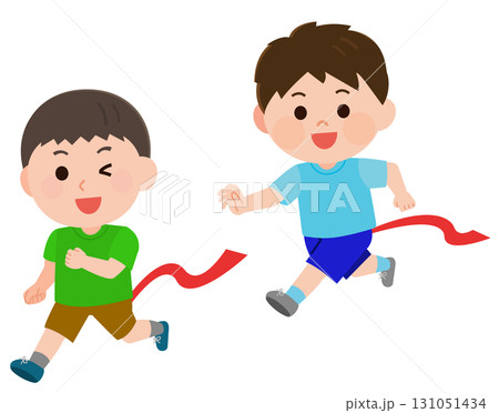 しっぽ取りゲームで走る子供たち　イラスト 131051434