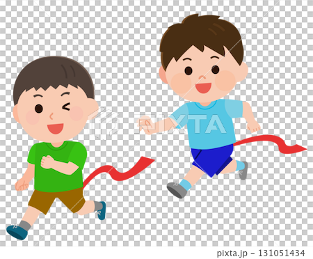 しっぽ取りゲームで走る子供たち　イラスト 131051434