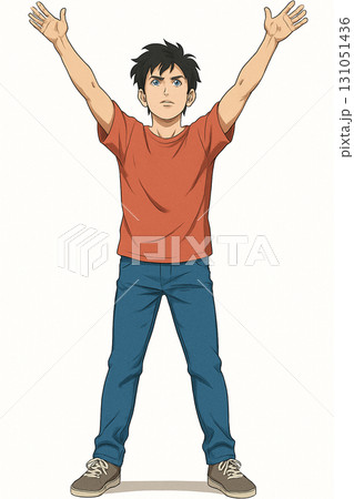 空に手を掲げる男性 131051436