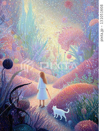 光に導かれる少女と白猫の幻想風景 光に導かれる少女と白猫の幻想風景 131051608