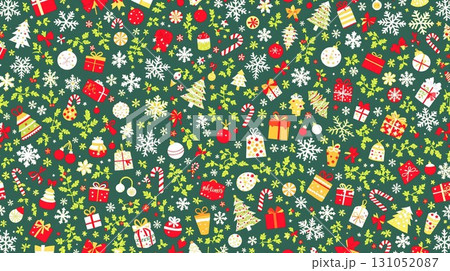 クリスマスの飾りをあしらったパノラマシームレスパターン 131052087