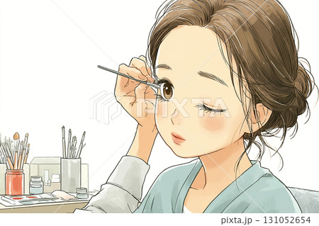 美優シリーズ：まつげエクステ施術を受ける女性の美容イラスト素材 131052654