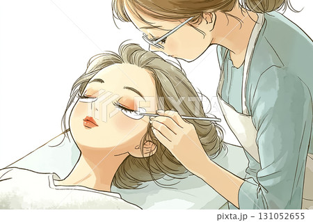 美優シリーズ：まつげエクステ施術を受ける女性の美容イラスト素材 131052655