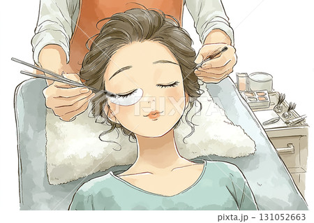美優シリーズ：まつげエクステ施術を受ける女性の美容イラスト素材 131052663