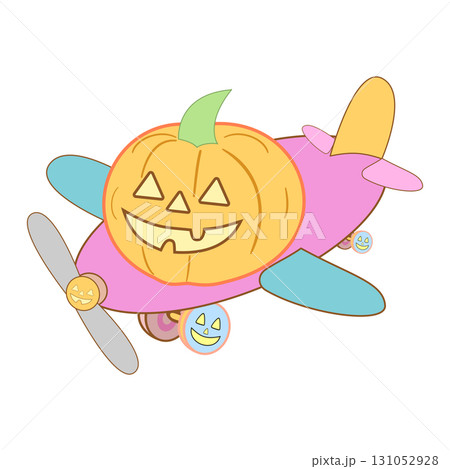 ピンクのジャックオーランタン飛行機・甘くてキュートなハロウィンイラスト ピンクのジャックオーランタン飛行機・甘くてキュートなハロウィンイラスト 131052928