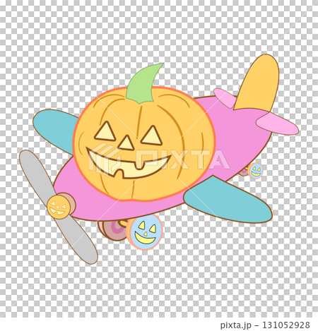 ピンクのジャックオーランタン飛行機・甘くてキュートなハロウィンイラスト ピンクのジャックオーランタン飛行機・甘くてキュートなハロウィンイラスト 131052928