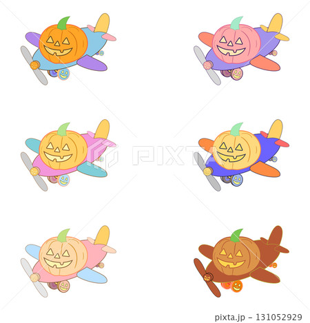 ジャックオーランタン飛行機アイコンセット・6色のパステルハロウィン乗り物 131052929
