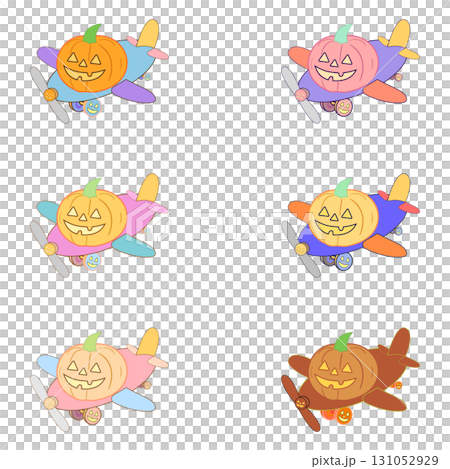 ジャックオーランタン飛行機アイコンセット・6色のパステルハロウィン乗り物 131052929