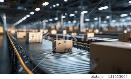 物流現場と段ボール輸送のイメージ(コンベアライン) 物流現場と段ボール輸送のイメージ(コンベアライン) 131053063