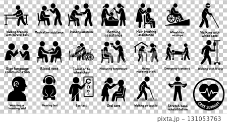 護理與支援剪影圖標集 131053763