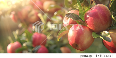 Fresh Apples with Blurred Background, Natural Apple Display Against Blurry Backdrop - Ai Generated 131053831