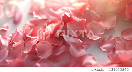 Scattered pink rose petals on a soft solid background - Ai Generated 131053846