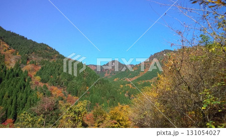 片知渓谷付近の紅葉と青空の風景 片知渓谷付近の紅葉と青空の風景 131054027