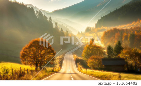 紅葉の道, 秋の道, ,Generative AI,AI画像 131054402