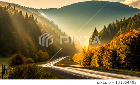 紅葉の道, 秋の道, ,Generative AI,AI画像 紅葉の道, 秋の道, ,Generative AI,AI画像 131054405