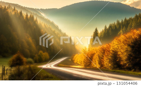 紅葉の道, 秋の道, ,Generative AI,AI画像 131054406